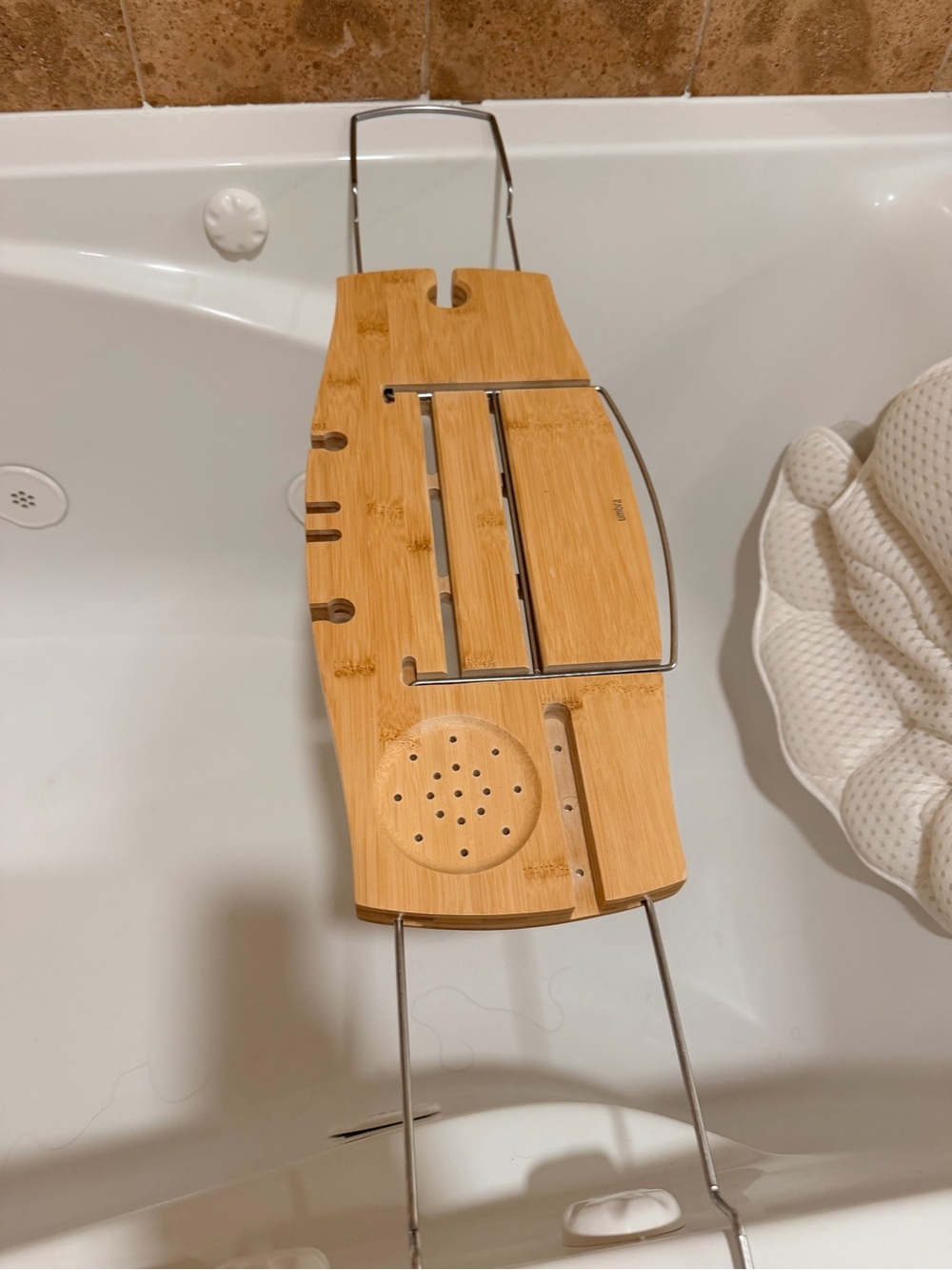 Umbra Bamboo Bath Caddy - Natural Wood with Silver Metal Accents